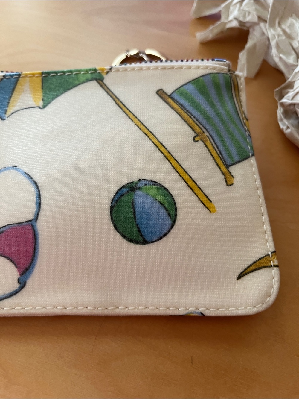 Dooney & Bourke Cream Wallet with Pink and Blue Motif and Heart Charm - Picture 9 of 11